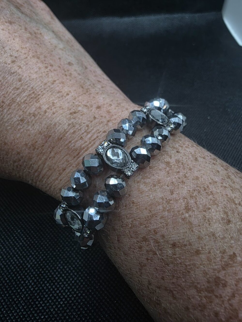 Charter Club Black Faceted Bead Stretch Bracelet with Crystal Accents